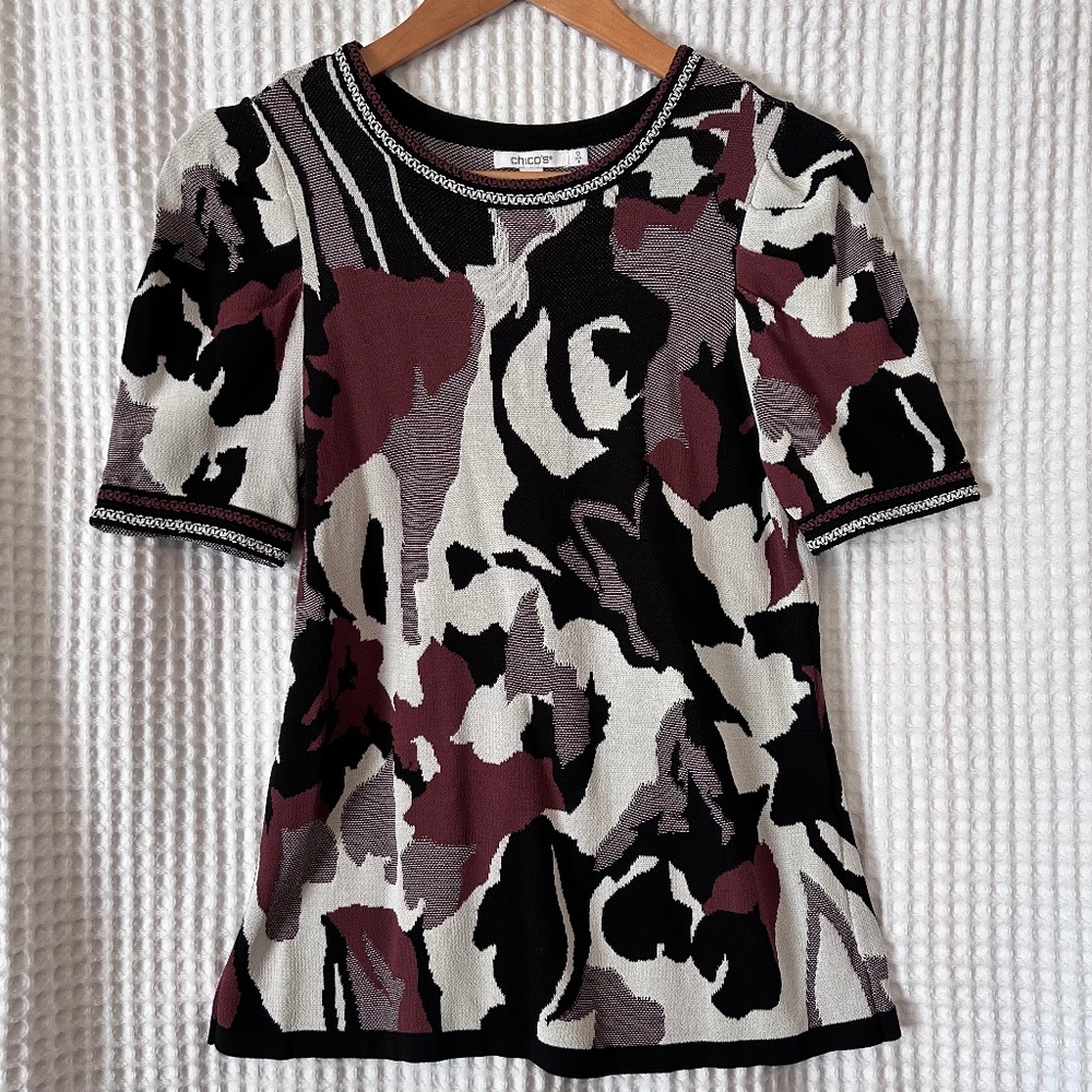 Chico's Jacquard Floral Pullover Sweater  Size 0